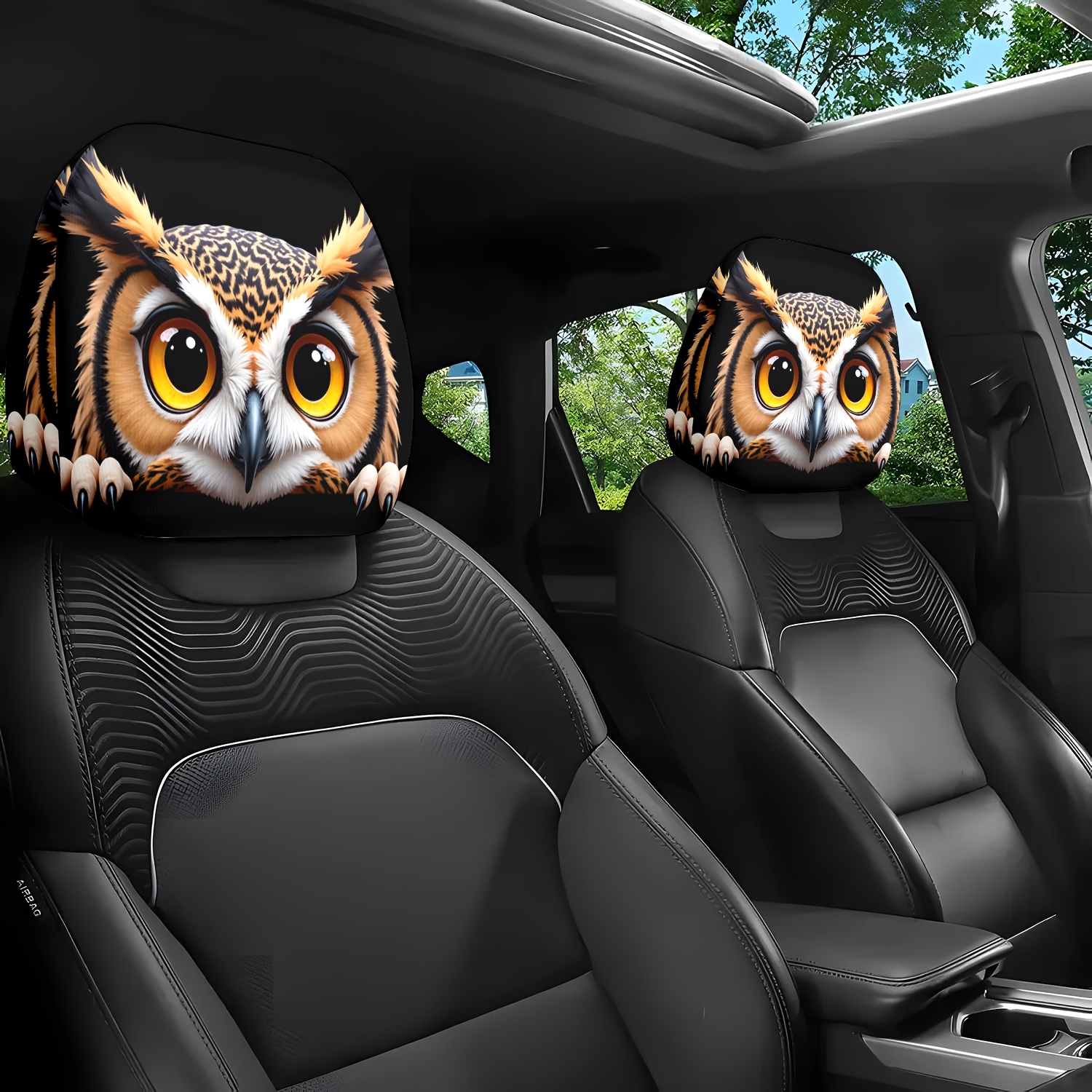 TEMU 2pcs Set, Cartoon Owl With Big Eyes And Sharp Claws, Patterned Head, Cute Appearance. Comfortable And Snug Cover, Suitable For Daily Commuting