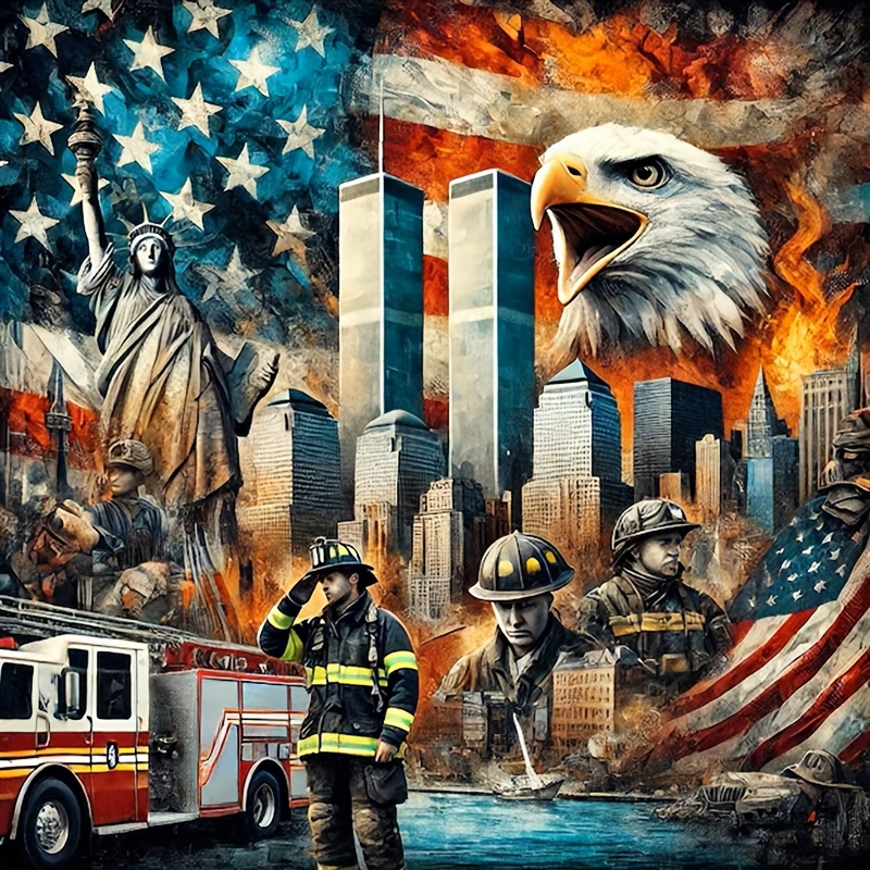 

Diy 5d Diamond Painting Kit - Patriotic Firefighter Series, Drill Canvas Art For Home And Office Wall Decor, Featuring Firefighters, , And Statue Of , Craft Activity, Ideal Gift, 15.75x15.75 Inches