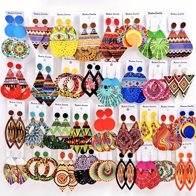 

5/10 Pairs/pack Wooden Material Women's Fashion Ring Earrings Random Delivery Wholesale Of Bohemian Style Women's Charm Pendant Earrings