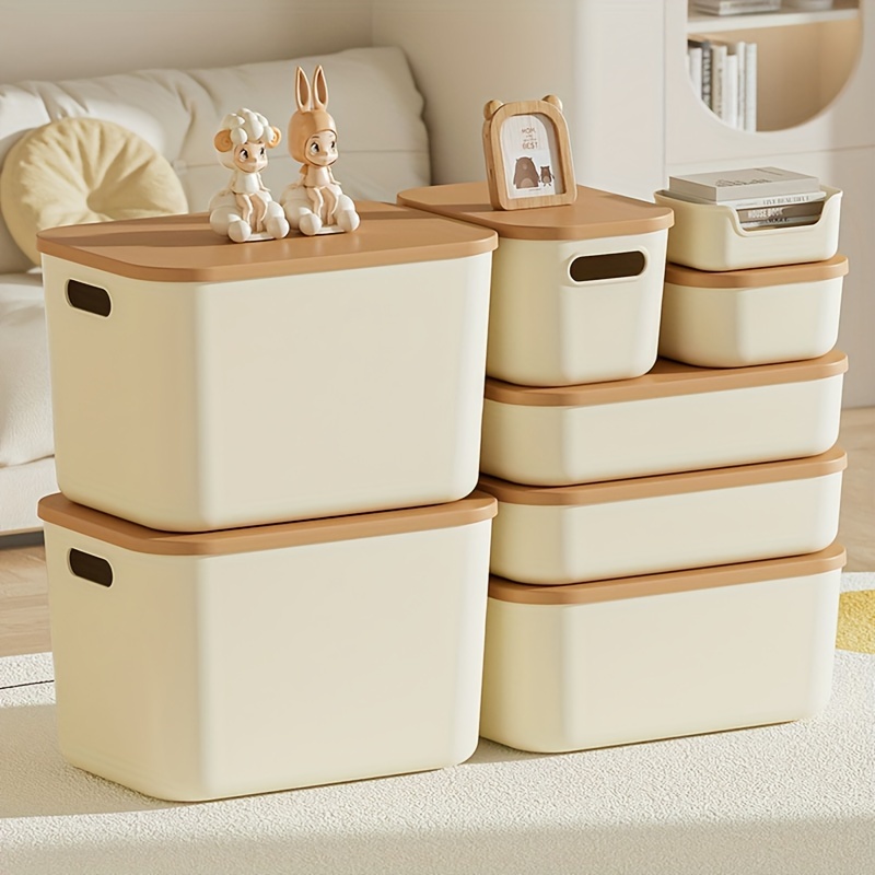 

1pc Stackable Storage Box With Lid, Pp Material, Household Organizer For Toys, Snacks, Clothes, Desk Organization, Storage Bins For Home Organization