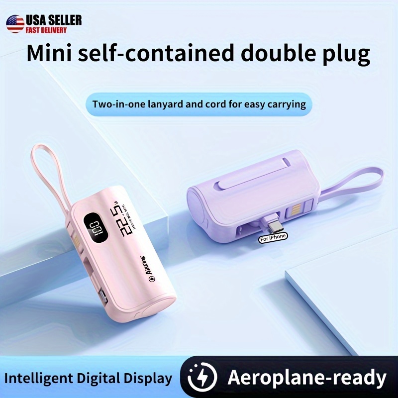 

Aikeing Capsule Mini Mobile Power Portable Fast Charging 5800mah Wireless Phone Holder Charger With Type-c And Applicable Iphone Dual Interface, Compatible With All Mobile Phones, Used For Air Travel