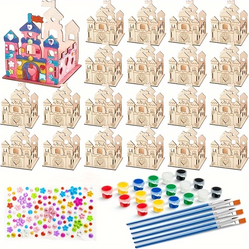 

10pcs Diy Wooden Craft Set Painting And Coloring Wooden Craft Set 12 Color Paint And Gold Powder Water Diamond Stickers Suitable For Princess Birthday Party Games And Activities