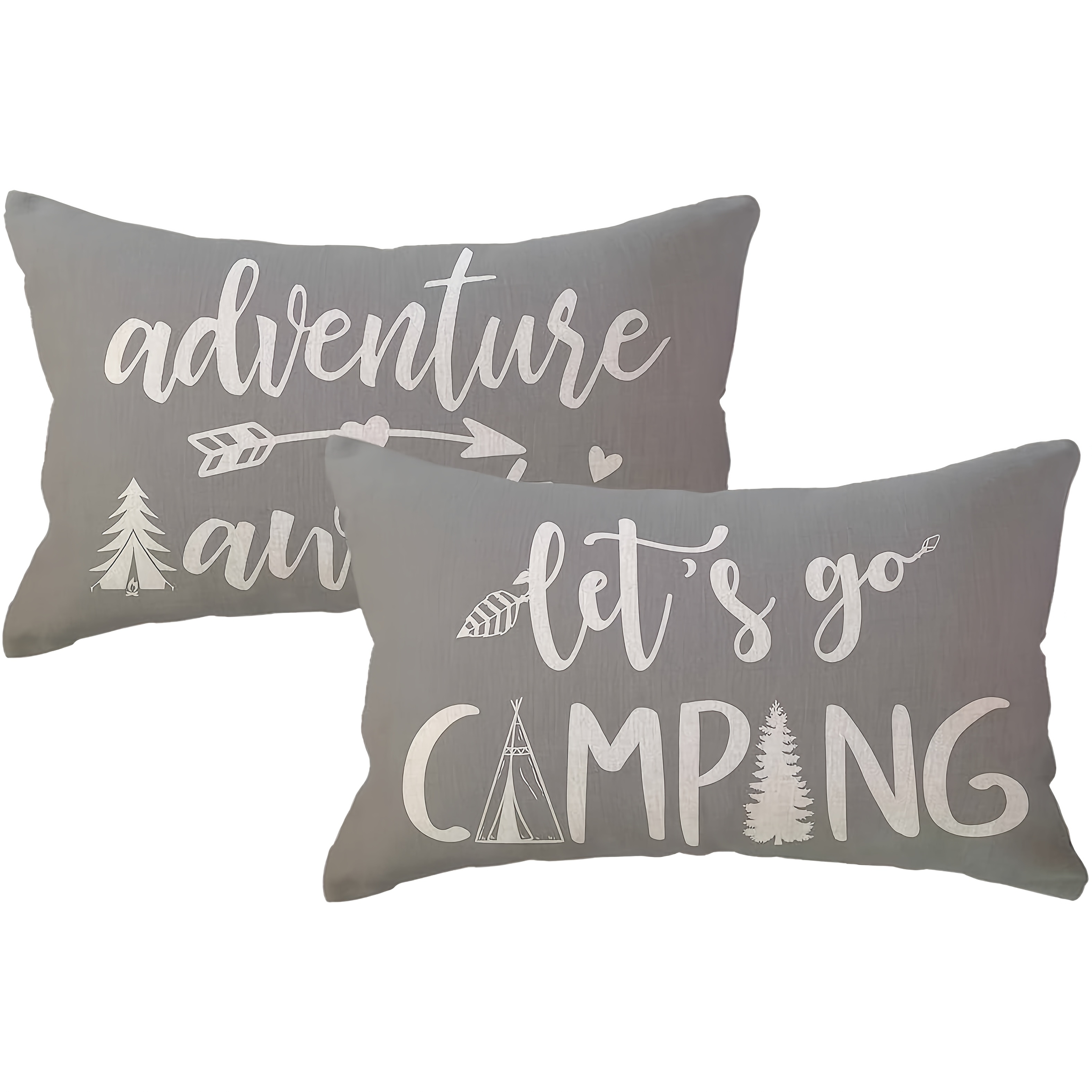 E-shop 2 Stück Abenteuer-Camper Dekorative Lendenkissenbezüge Let' Camping/Cabin/Camper Kissenbezüge (Einseitig, Ohne Kissenkern) - Moderne Stil,