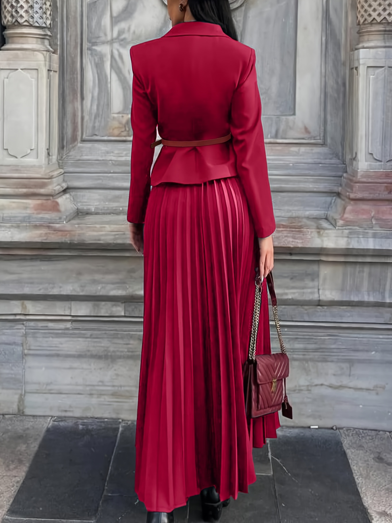 elegant two piece suit set high waisted pleated skirt Temu Kuwait