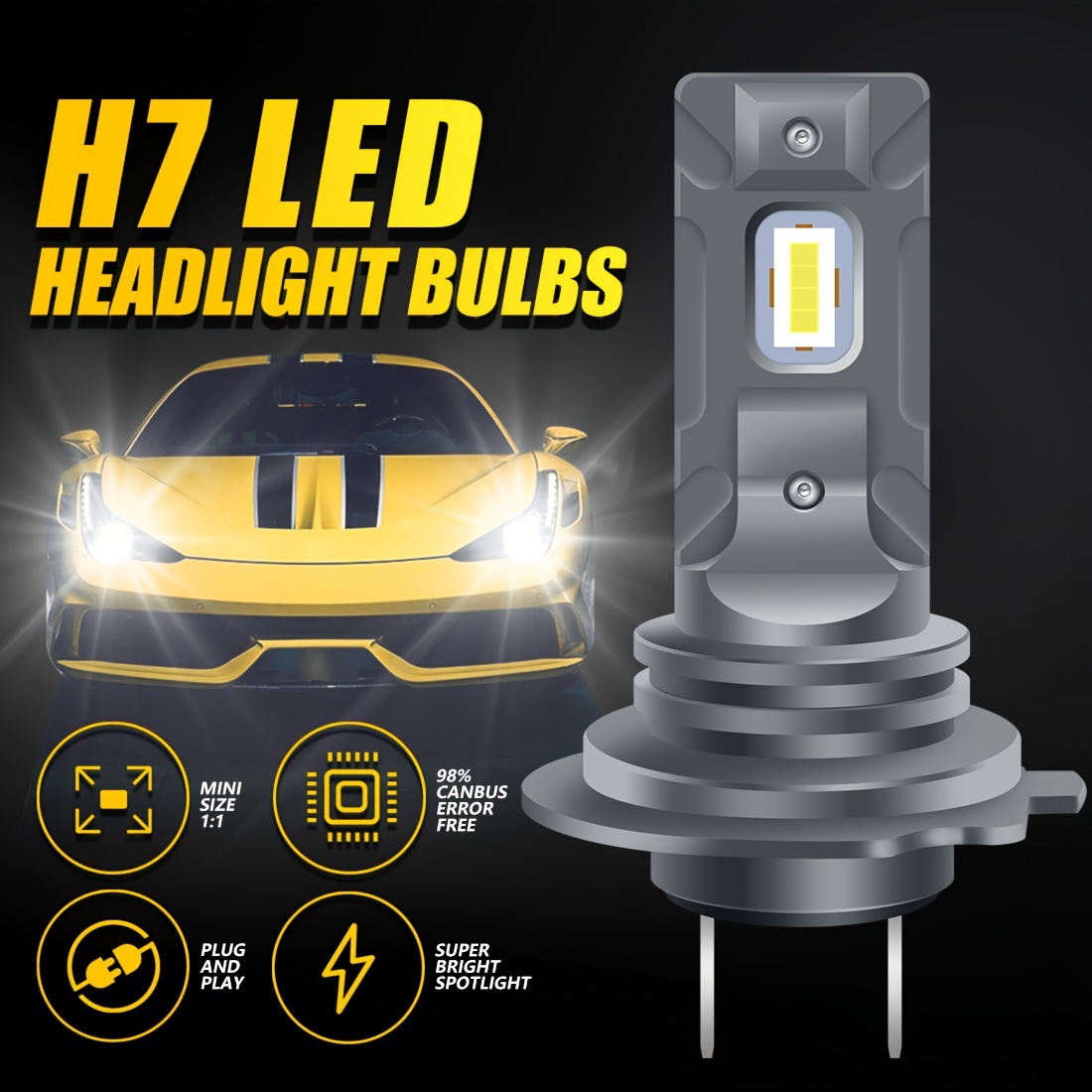 Ampoule H7 LED 18000LM, lampes de Phares voiture, 12V, 6000K Blanche  Puissante - Équipement auto