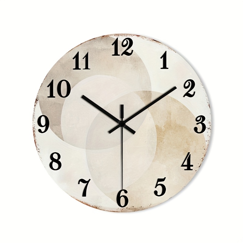 TEMU 1pc 1pcs Wall Clock Wooden Non-ticking Silent Quartz Movement, Modern Round Wall Clock Suitable For Bedroom, Living Room, & Rooms, In