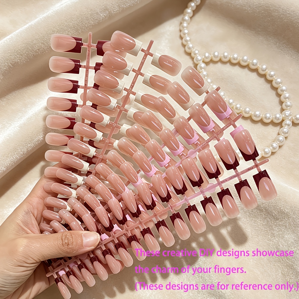 TEMU 150pcs 150pcs French Gel Nail Tips Press On Nails Suitable For Nail Art Diy, Glossy Brown Tips With Long Square Fake Nails, Pre-lasting No File