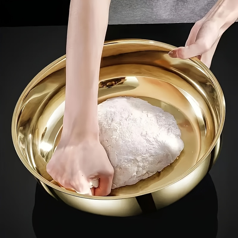 Image of Large 12.2-inch Golden Stainless Steel Mixing Bowl, Extra Wide, Ideal For , Making Noodles, Washing Vegetables, And Serving Soup. A Versatile Kitchen Essential