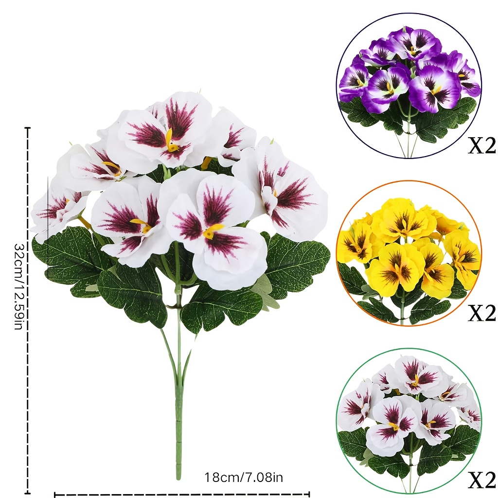 Image of 6pcs Artificial Flower Pansy Outdoor Anti-uv Non-fading Fake Flower Porch Patio Patio Window Box Simulated Flower Decoration Indoor Desktop Decoration Flower Diy