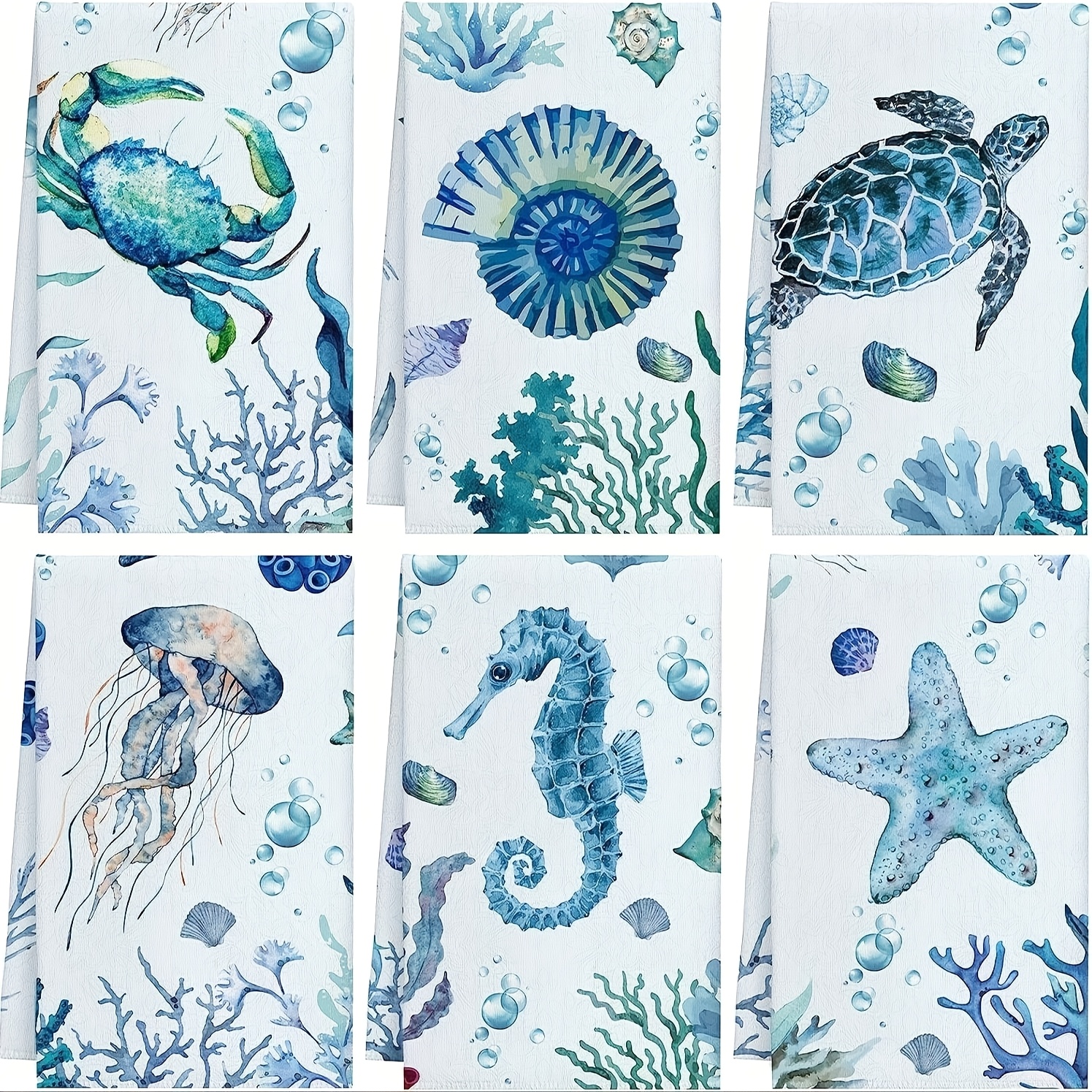TEMU 6 pezzi Strofinacci da bagno cucina a / 6 pezzi Strofinacci da bagno cucina a , Stampa con elementi oceanici, 15.7 .6 pollici, Panni per in