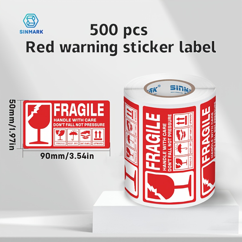 

1 Roll Of 500 Warning Labels Sinmark 1.97*3.54in Labels Please , Do Not Press Waterproof Tear-proof Labels Outer Box Warning Stickers