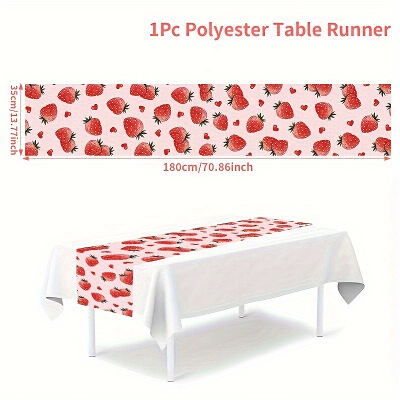 Image of 1pc Of Strawberry-themed Table Runner, Measuring 35 By 180 Cm, Perfect For Celebrating A First Birthday Party Or As Wedding Decoration.