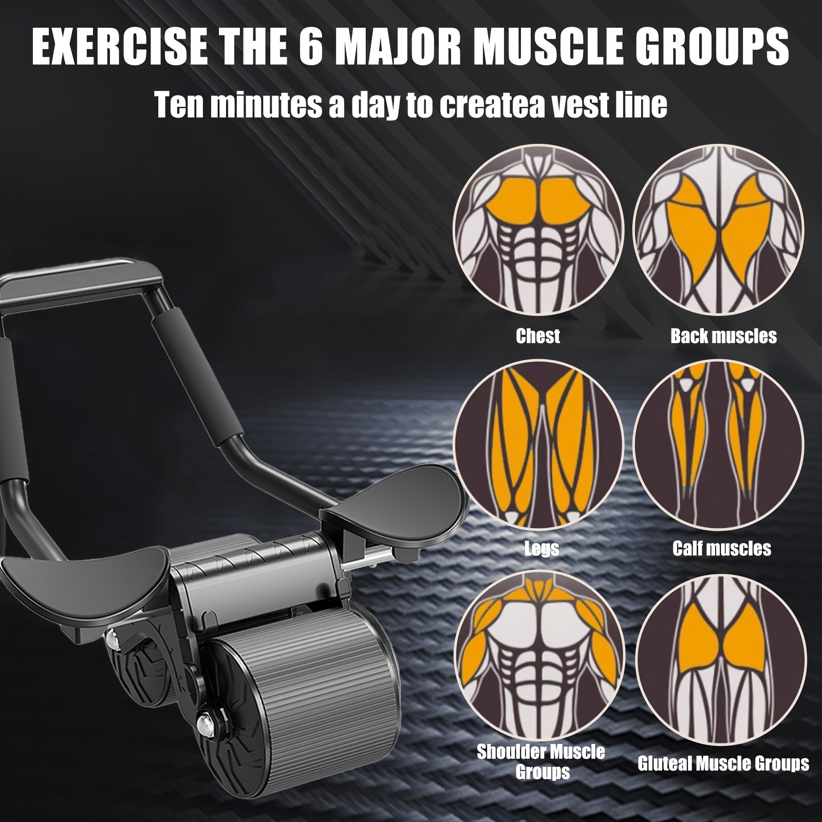automatic rebound ab roller with elbow support sleek black white   pp rubber up to 400lbs capacity   home gym use core strengthener for   full body toning 3