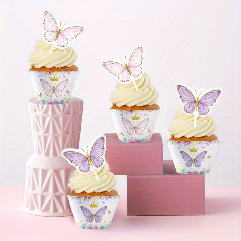 

12pcs Butterfly Cupcake Paper Wrappers Toppers, Dessert Muffin Food Cake Packing Happy Birthday Party Decoration, Wedding Mother's Day Party Butterfly Theme Decor