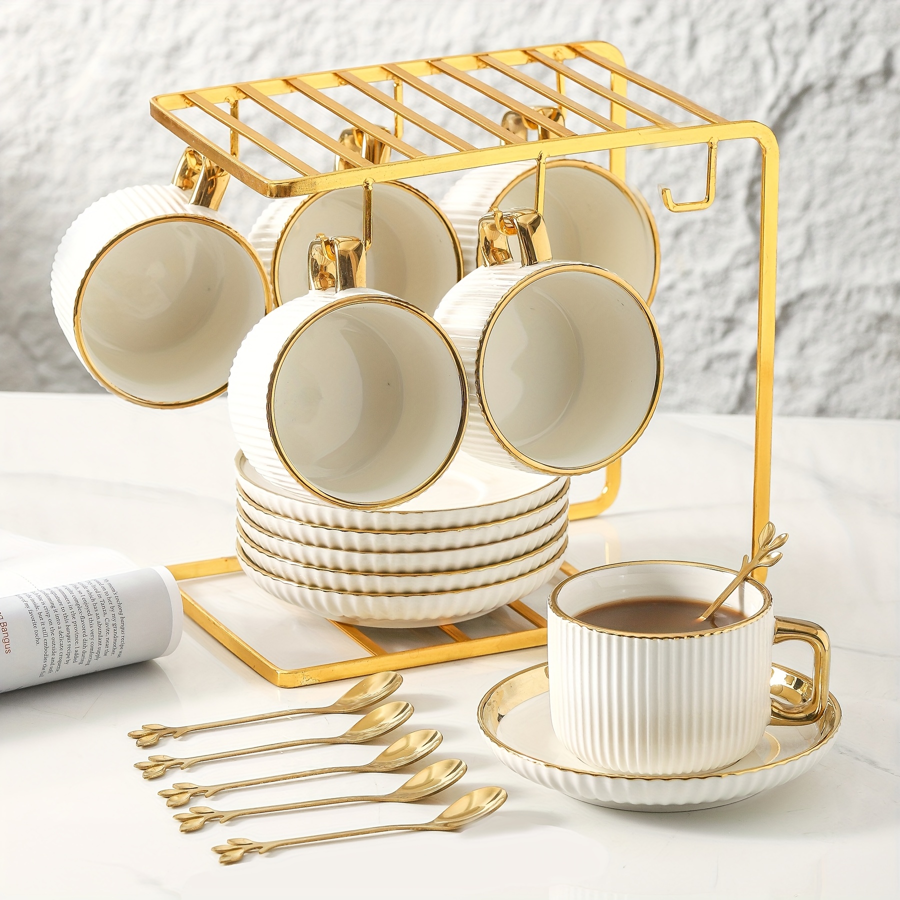 Set De Tasses à Café En Acier Inoxydable Avec Soucoupe Et Cuillère - Pour Espresso, Latte, Thé, Design Miroir (8x5,7 Cm)