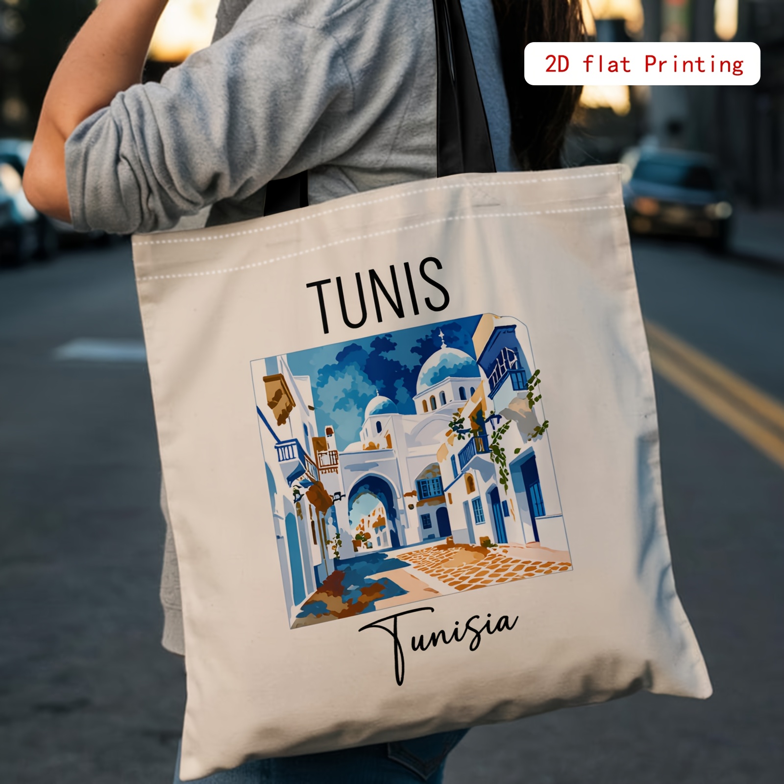 TEMU Sac fourre-tout 1 pièce à motif de style tunisien imprimé en 2D, sac de voyage et de avec bandoulière fixe, sac à bandoulière simple, sac à