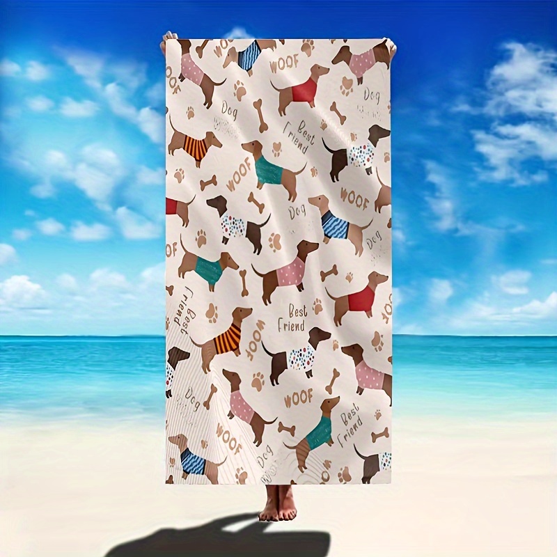 1PC Microfiber Beach Towel with Dachshund Pattern, Ultra Soft Absorbent  Pet Theme Towel, Contemporary Style, Knit Fabric, Quick Dry Bath/Beach Sheet