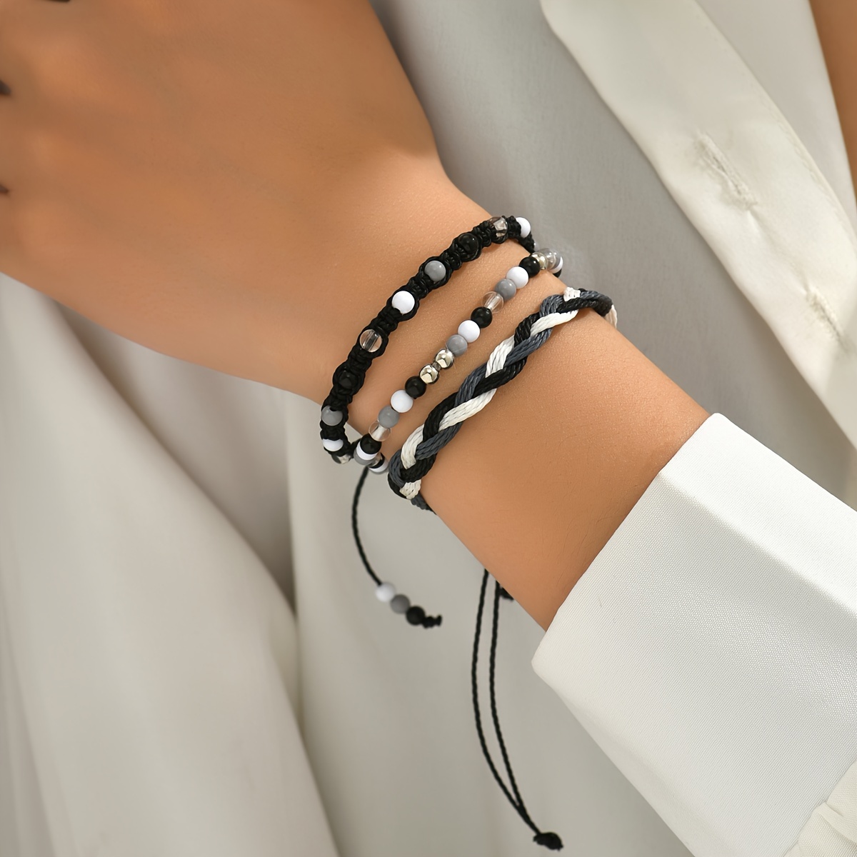 Image of Random 3pcs/set Bohemian Bead Handcraft Braiding Bracelet Set Suitable For Women's Autumn Winter Daily Wear