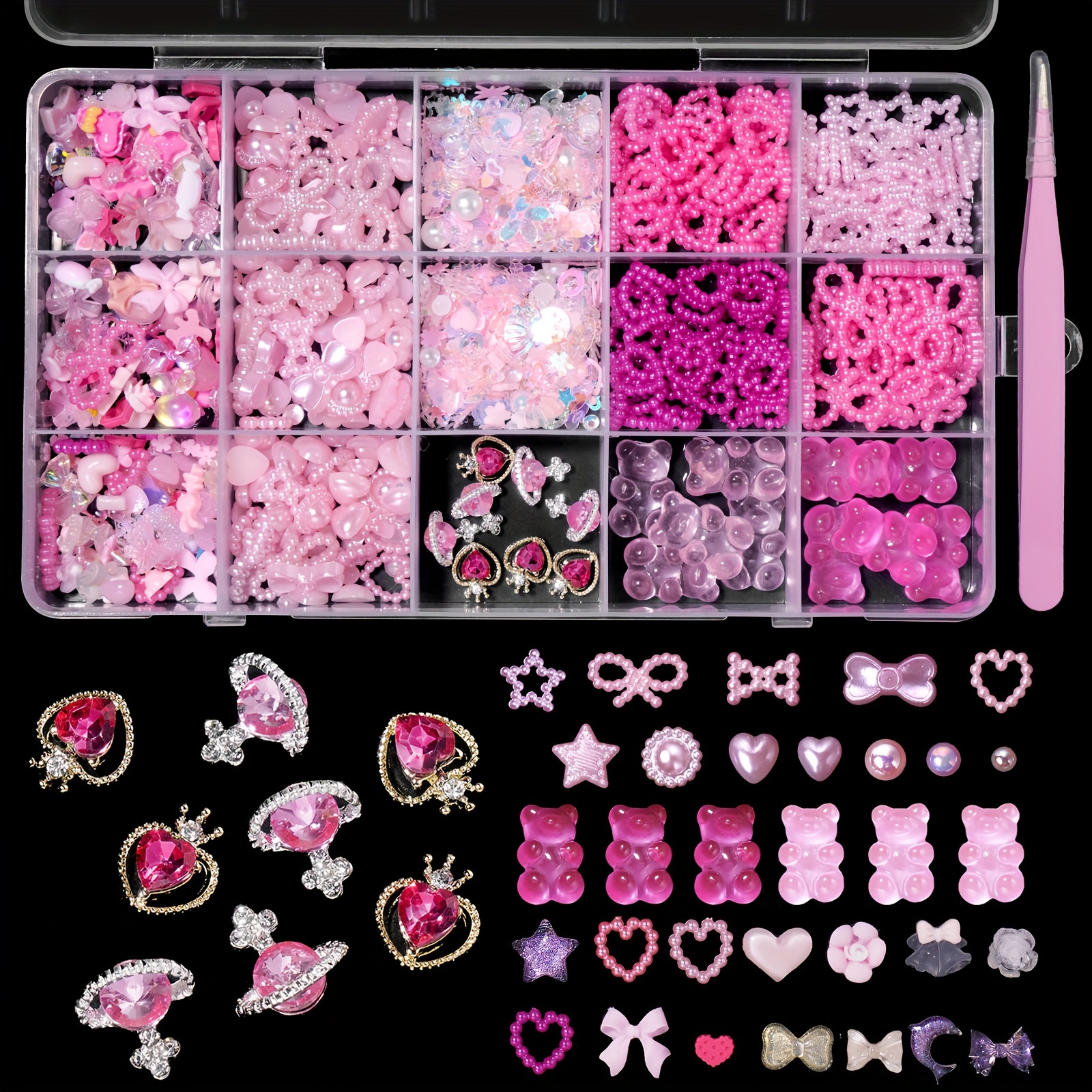 

1box Heart Butterfly Bow Bear Shape Resin Charms For Nail Art Charms, Jewelry Decoration Accessories