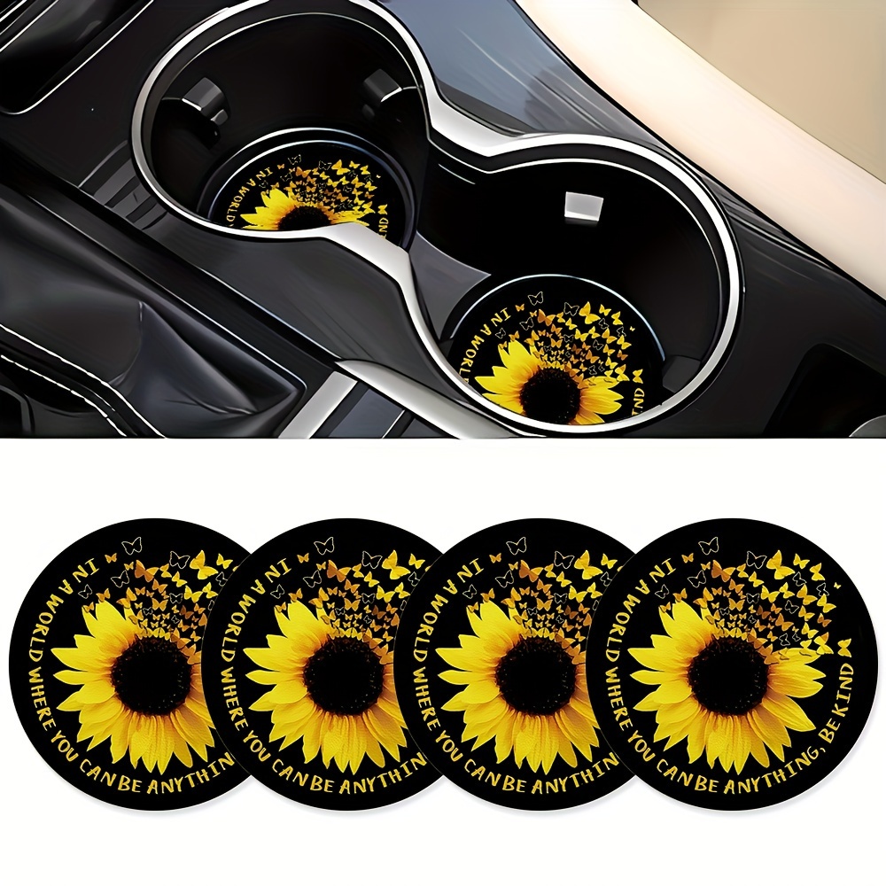 

4 Pieces Of Yellow Sunflower Car Coasters, 2.75-inch Car Interior Coasters, Fashionable Decorative Water Cup Coasters, Car Coasters, Car Cup Holders, Beverage Coasters, Sunflower Coasters, Gifts For