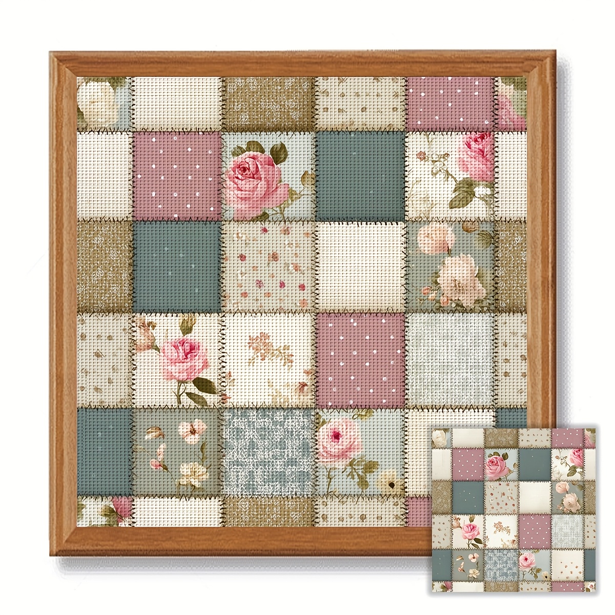 TEMU Jozysh 40x40cm/15.7x15.7inch, Diy Stitch Kit, Embroidery Crafts Set, Floral Lattice, Patterned Printed Stitch Kit, Random Thread Board Stitch