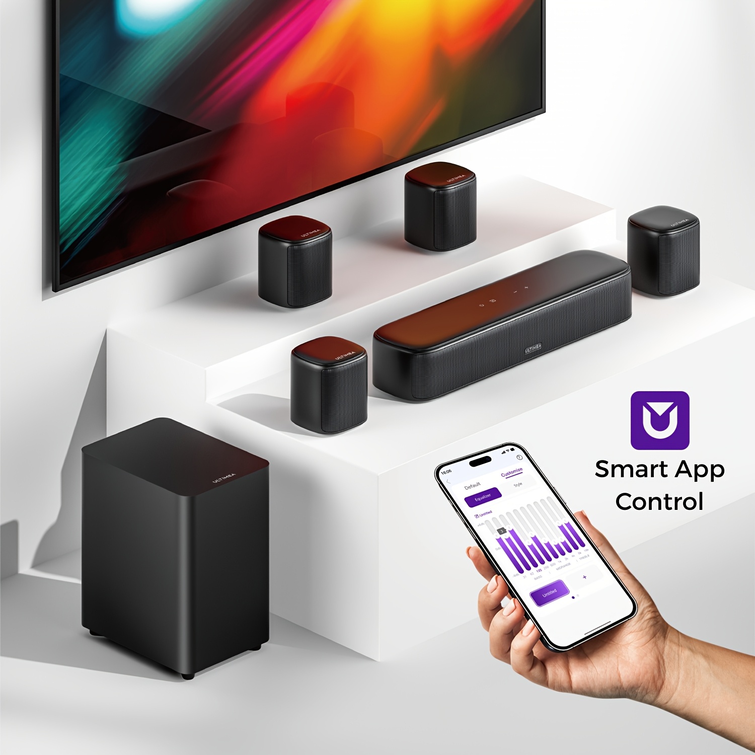  7.1ch surround sound bar, sound bar for smart tv with 4 surround s ers, 330w   power, surround sound system for tv, app control, tv soundbar with wired subwoofer, wireless/optical/aux 0