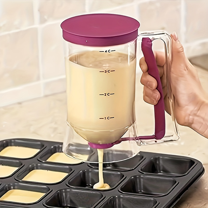 1pc kitchen batter separator cupcake handheld dispenser for bakery batter funnel measuring cup baking tool handheld leak cup with measuring label dispenser batter dispenser suitable for perfect pancakes cupcakes waffles muffin blends cream details 0