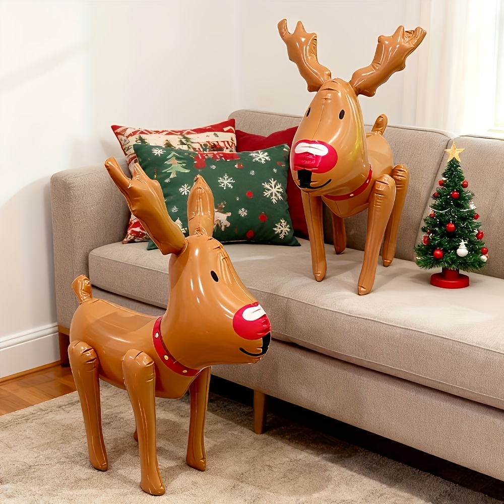 TEMU 2 stuks Kerst Opblaasbare Rendierdecoraties, Verdikte PVC Elandballonnen, Geschikt voor Feestdag Fotorekwisieten, Feestartikelen, Kerstcadeaus