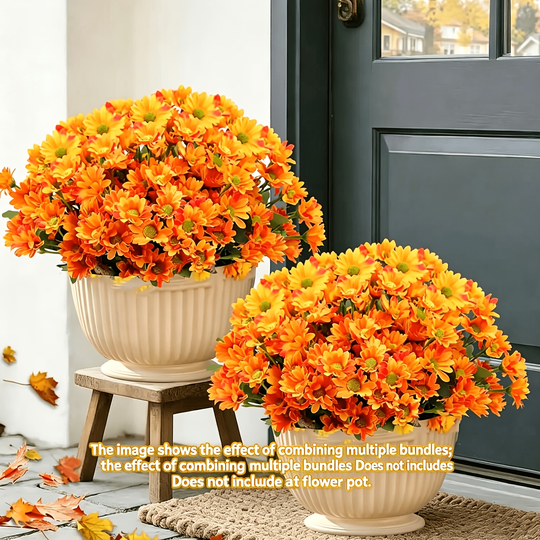 TEMU 8 Bunches Of High-quality Realistic Faux Sunset Mums - Uv-proof, (without Flower Pot) And Wind-resistant Flowers For Indoor And Outdoor