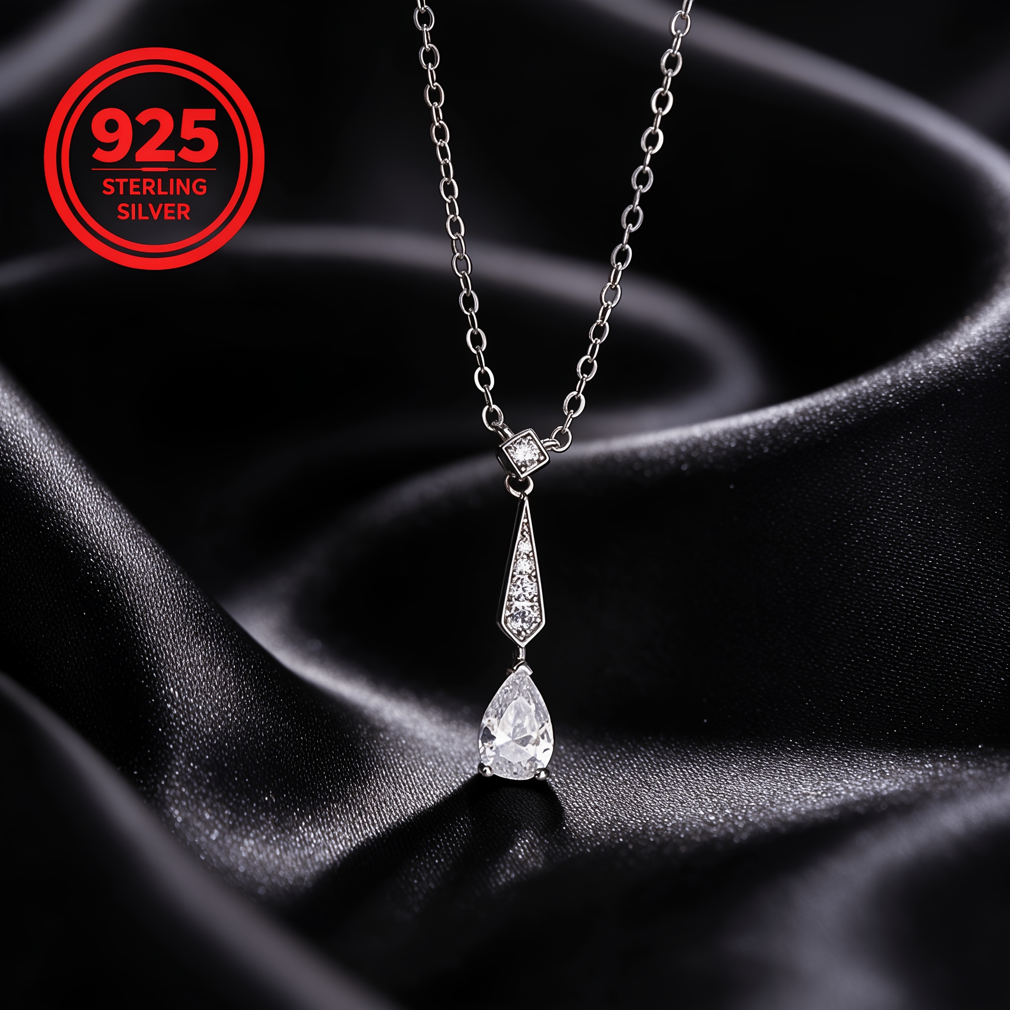 Women's 925 Silver Starry Tear Drop Necklace, Light Luxury