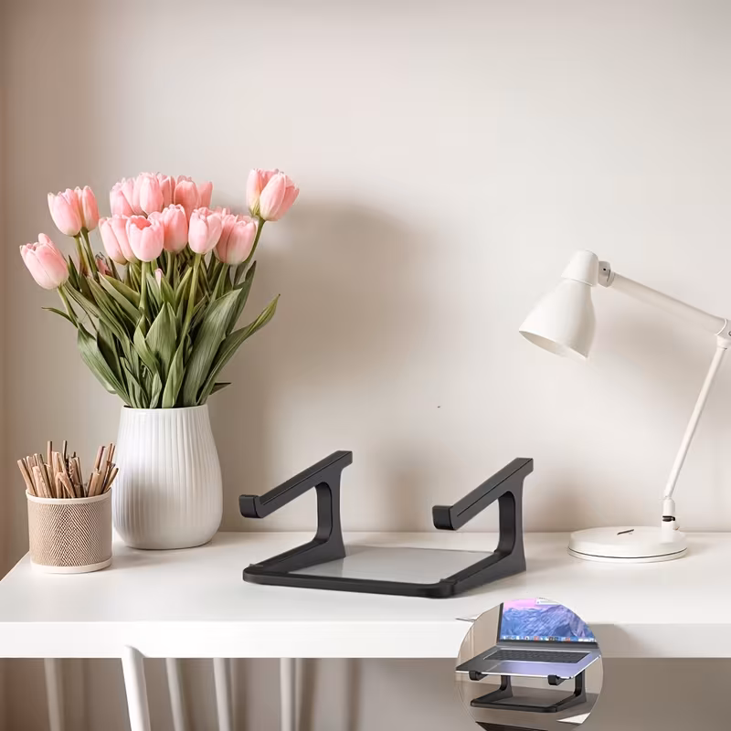 computer fixed stand stable laptop holder ergonomic office desk accessory non adjustable design ideal for professionals and office workers work reliable computer fixed support fits 10 15 laptops durable plastic material 7