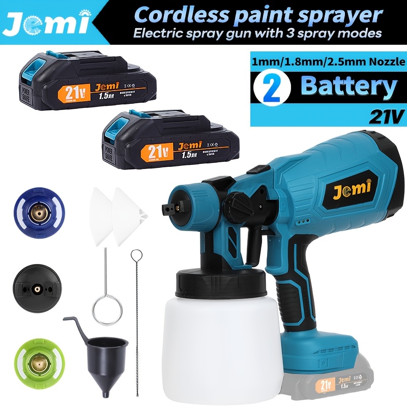Image of Jemi Tool Pure Copper Motor Paint Sprayer, Hvlp Paint Gun, 3 Adjustable Spray Patterns, 1/2 1.5ah Battery, 3 Nozzles, Suitable For Furniture, Cabinets, Walls And Home Painting