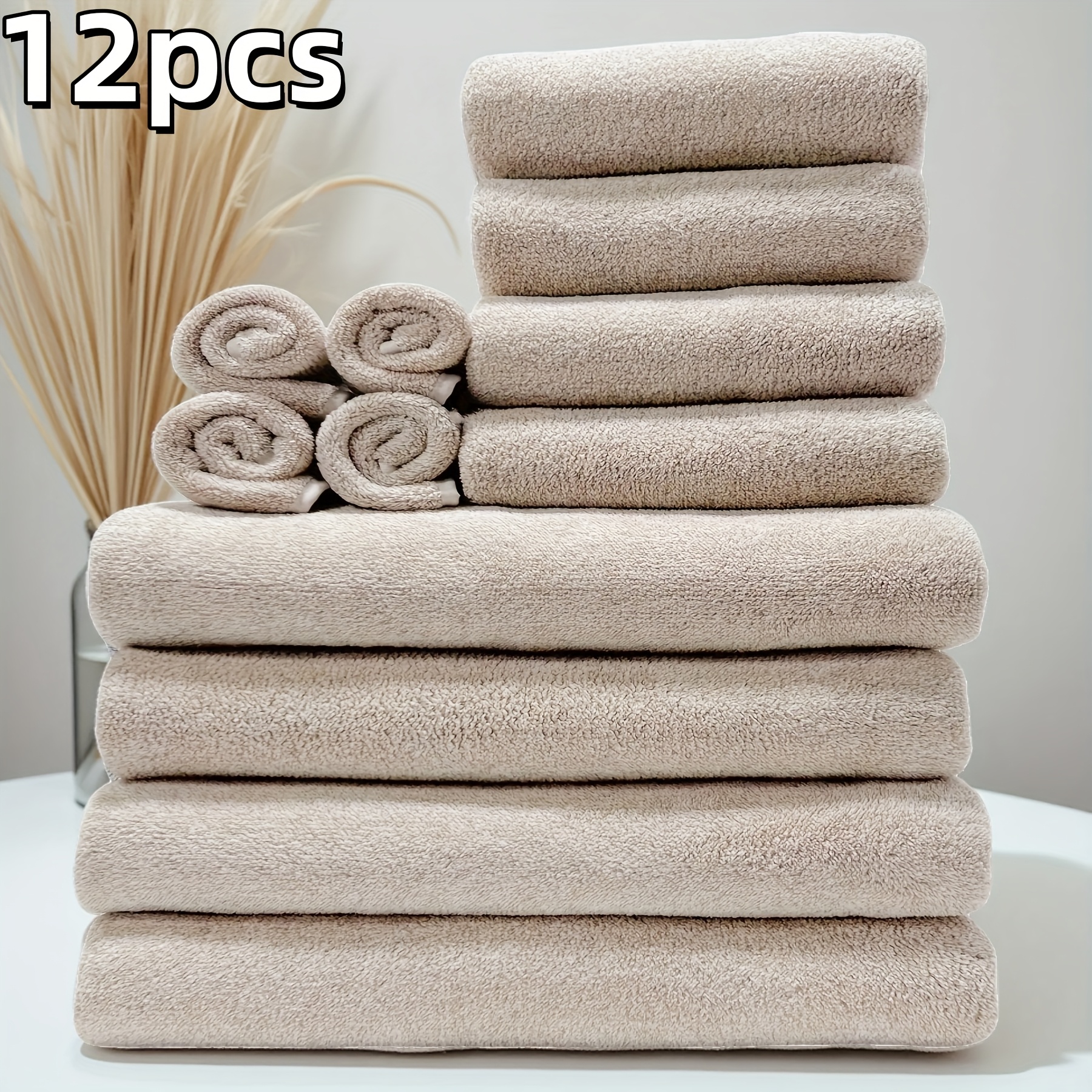 TEMU 4 Face Towels 4 Hand Towels 4 Bath Towels 12pcs Set Coral Fleece Starry Absorbent -drying