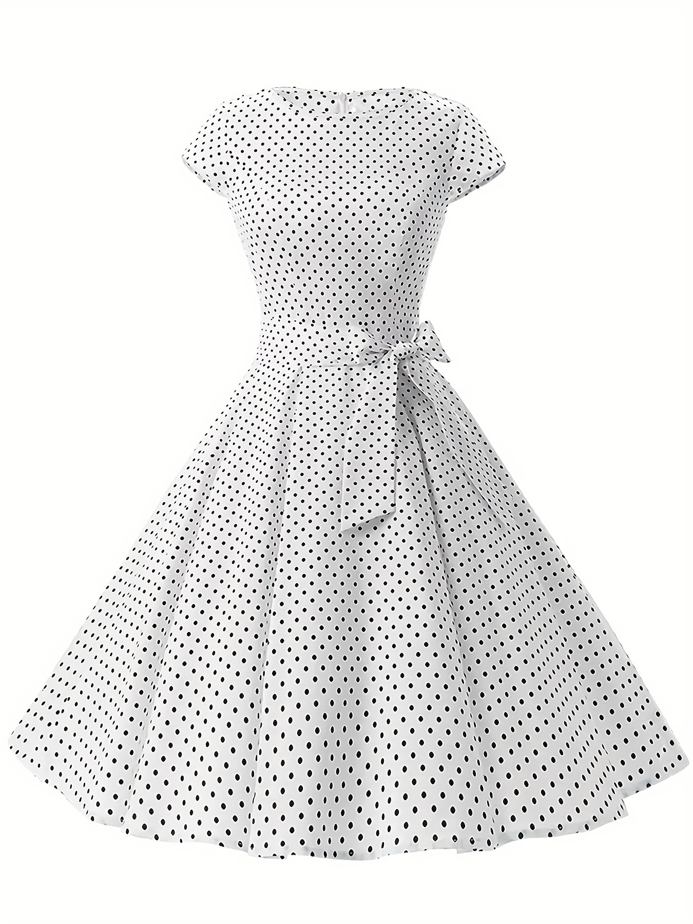 elegant polka dot a-line dress with belt - crew neck, short sleeve,  non-stretch polyester - spring/summer - machine washable - women's clothing  - Temu