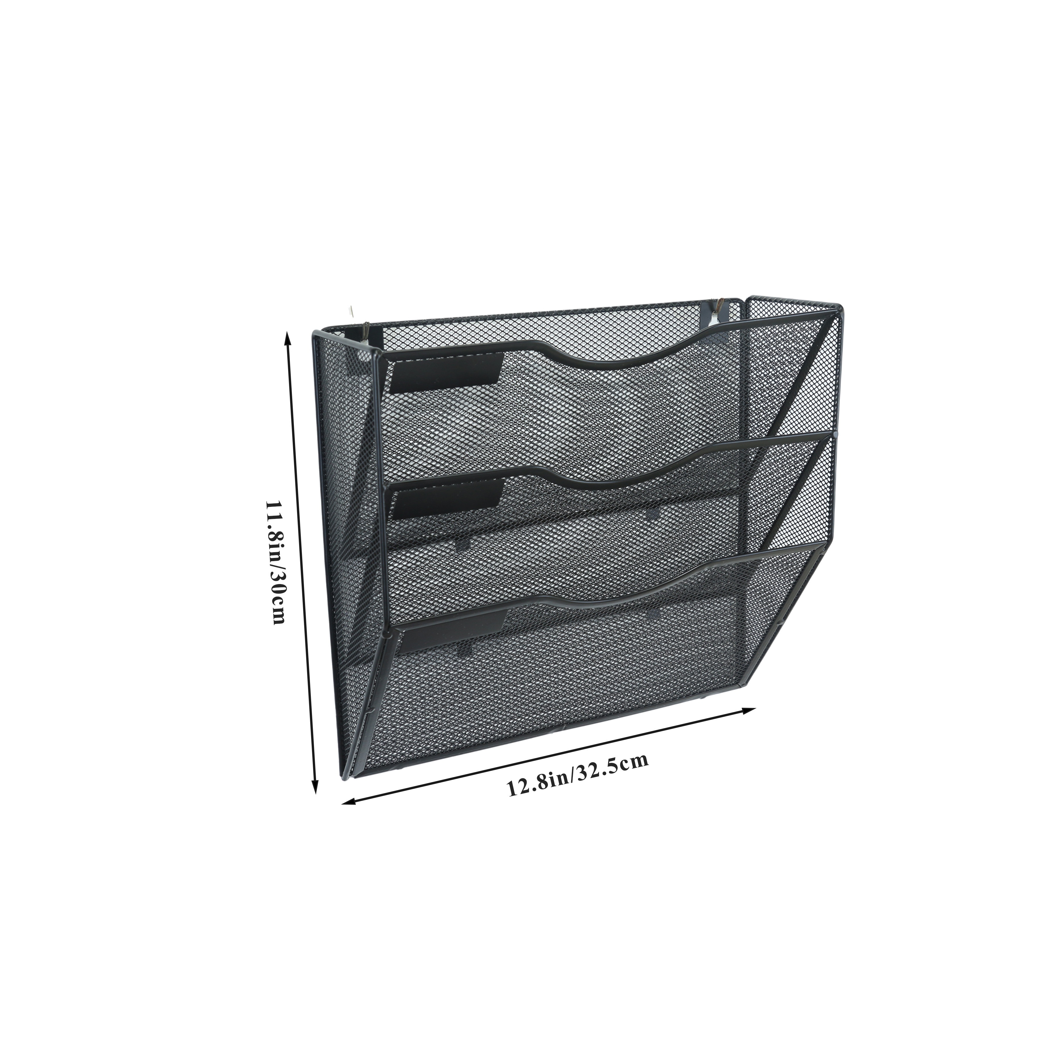 item picture 5-Pocket Hanging Wall File Organizer with   Labels - Powder-Coated Metal Mesh Magazine & Document Holder for Home Office, Durable Space-Saving Storage Rack, Black, Hanging File Organizer,  , Powdercoated  