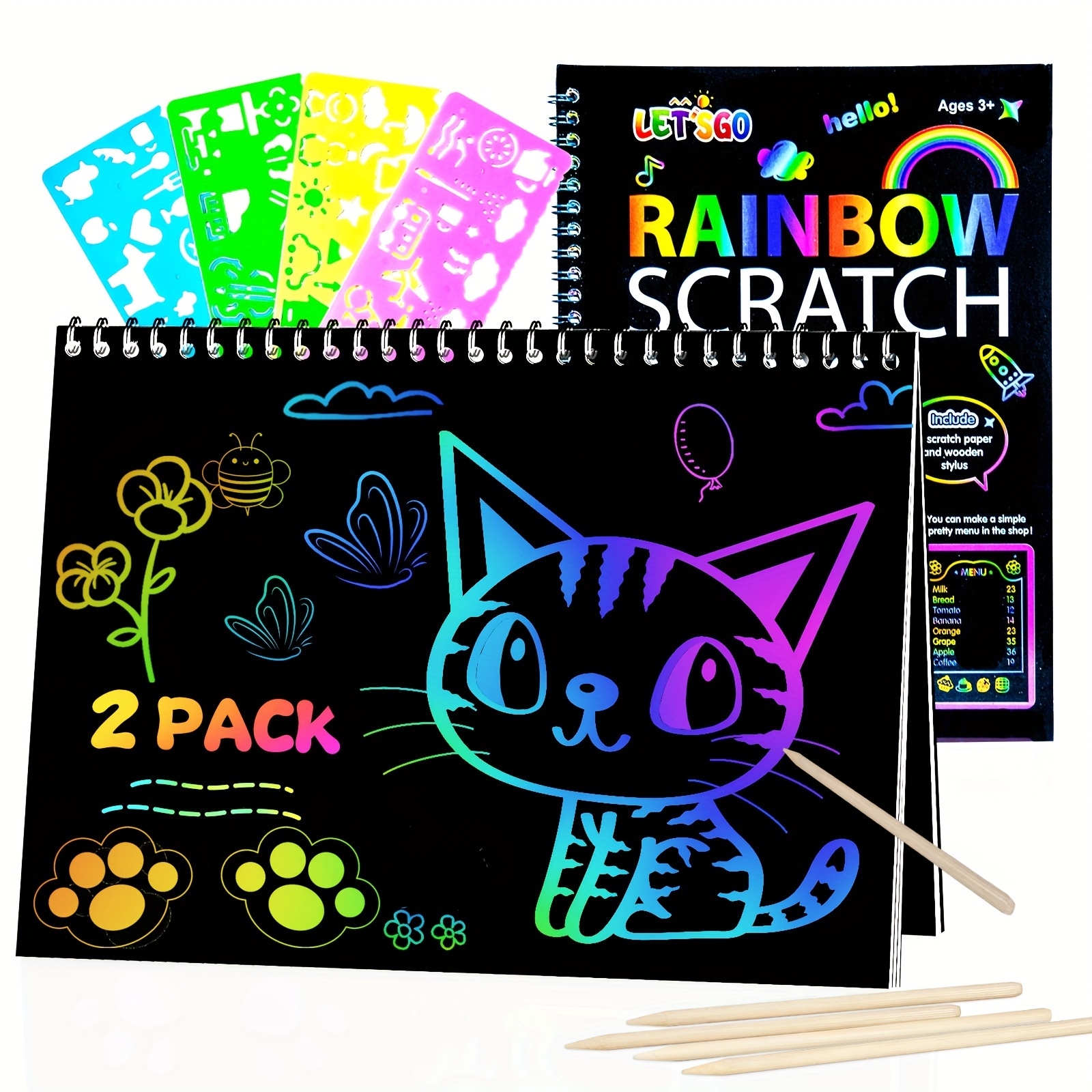 Juegos de papel para rascar arco iris: 60 piezas de papel mágico para  rascar manualidades kits de suministros para niños de 3 a 12 años de edad  para