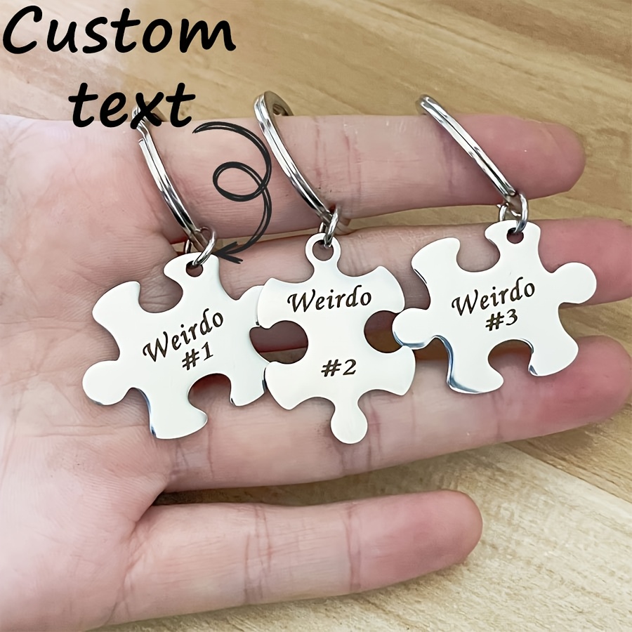 

Custom Engraved Puzzle Piece Keychain Set, 3/4pcs, Stainless Steel, Personalized Text, , Family Theme, No Electricity Required, Ideal For Bff, Graduation, Birthday, Christmas Gifts