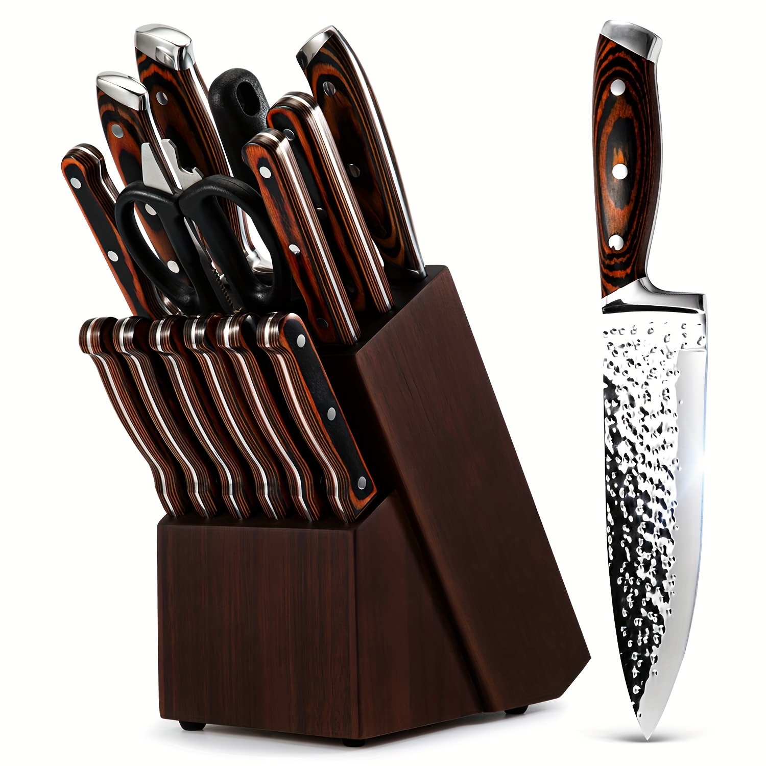 

Kitchen Knife Set, 15-piece Knife Set With Wooden, Self Sharpening For Chef Knife Set, High Carbon Japan Stainless Steel Collection Knife Set With Steak Knives, Knife Set