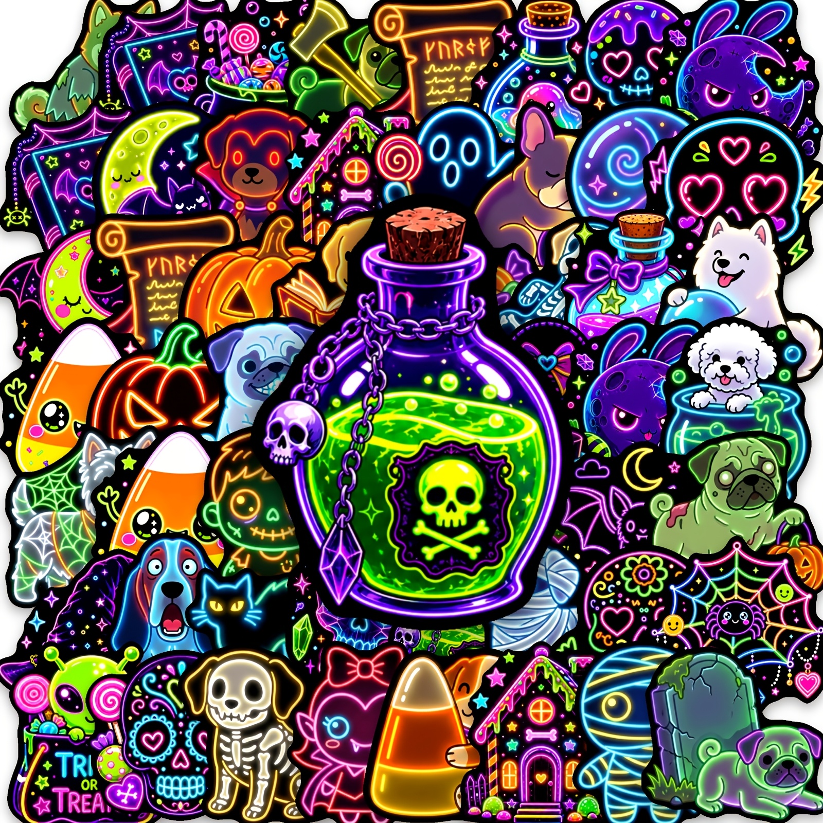TEMU 50pcs Halloween Light-effect Stickers, Night Festival Journal Decorative Decals, Perfect For Decorating Laptops, Phone Cases, Scrapbooks,