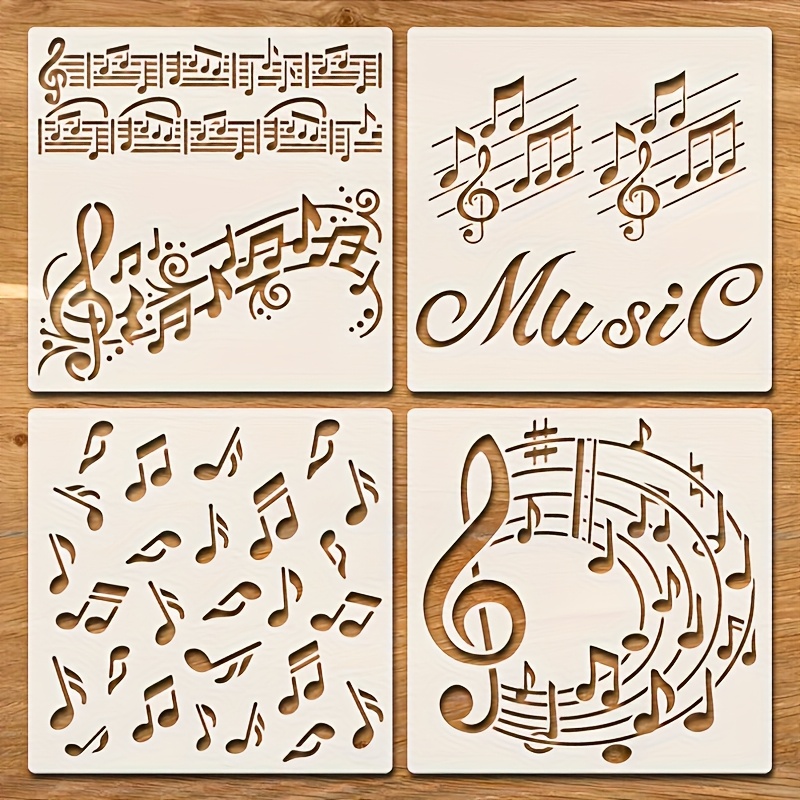 4pcs Note Templates, 7.87 Inch Reusable Plastic Drawing Templates, Suitable For Wood, Wall, Hand Drawn, Home Decoration Art Templates