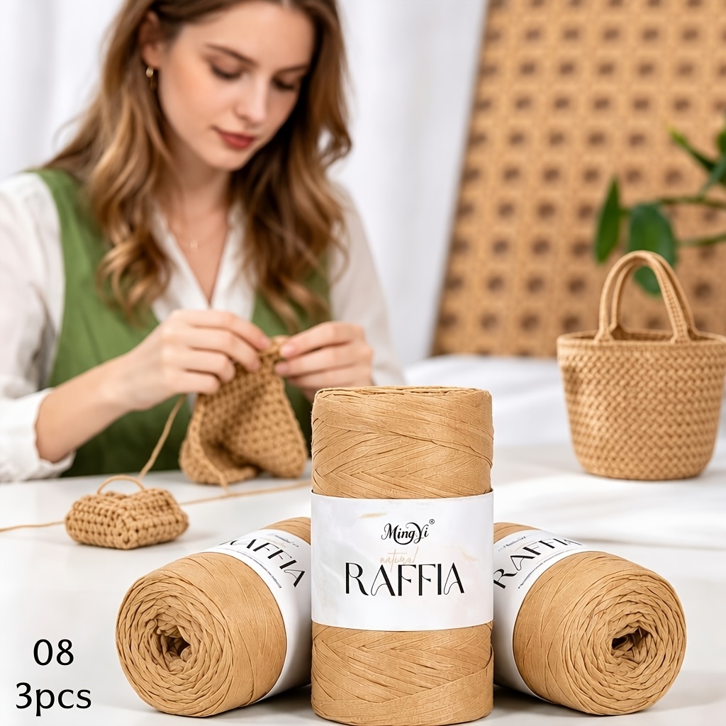 TEMU 3-, Summer And Paper Raffia Yarn, Knitting Straw Hat, Cushion, Crochet Bag Line, Breathable And Lightweight, Options, Light And Fluffy Suitable