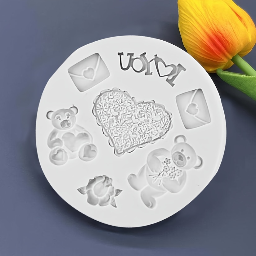 1pc Love Heart Bear Hugs Valentine's Day Silicone Mold Cookie Cupcake Chocolate Baking Mold Fondant Cake Decorating Tools