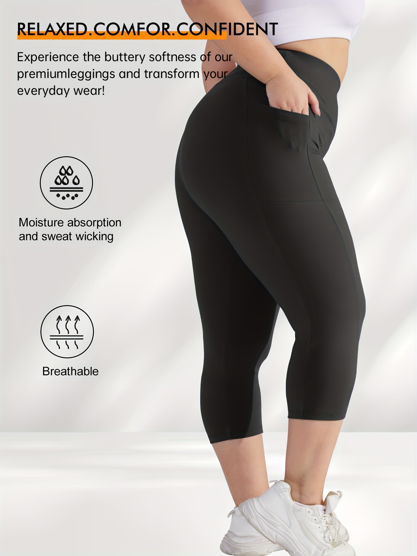Women'S High-Waisted Side Pockets 7-Inch Pants - Stretchy, Comfortable, and Stylish for Spring/Summer/Fall - Solid Color, Slim Fit, Side Pockets for Everyday Comfort, Casual Wear Pants | Highwaisted Leggings | Stretchy Fabric