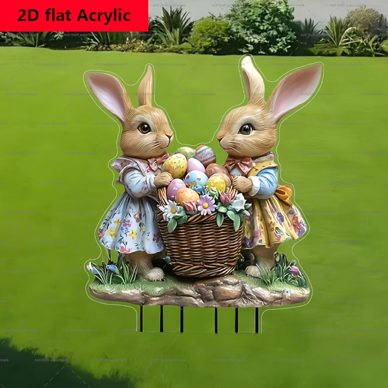 

1pc Art Deco Bohemian Easter Bunny Garden Stake, 2d Flat Acrylic Outdoor Holiday Decor, Animal Theme Lawn Ornament, No Electricity Or Battery Needed