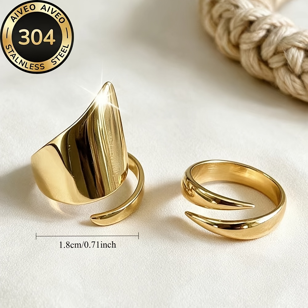 2pcs Golden Stackable Open Rings Set, Hypoallergenic Stainless Steel