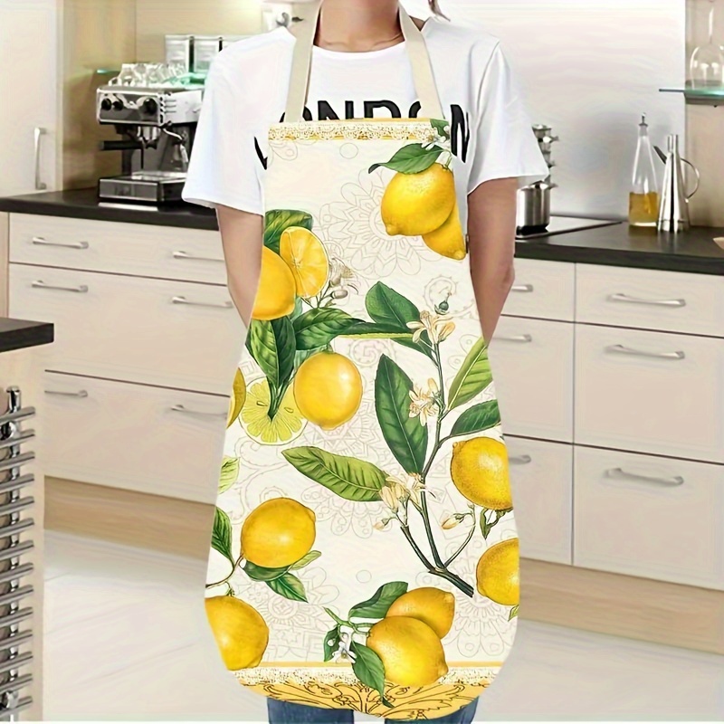 

Chic Lemon Print Linen Apron - Comfortable, Stain-resistant Kitchen Cooking Apron With Fresh &