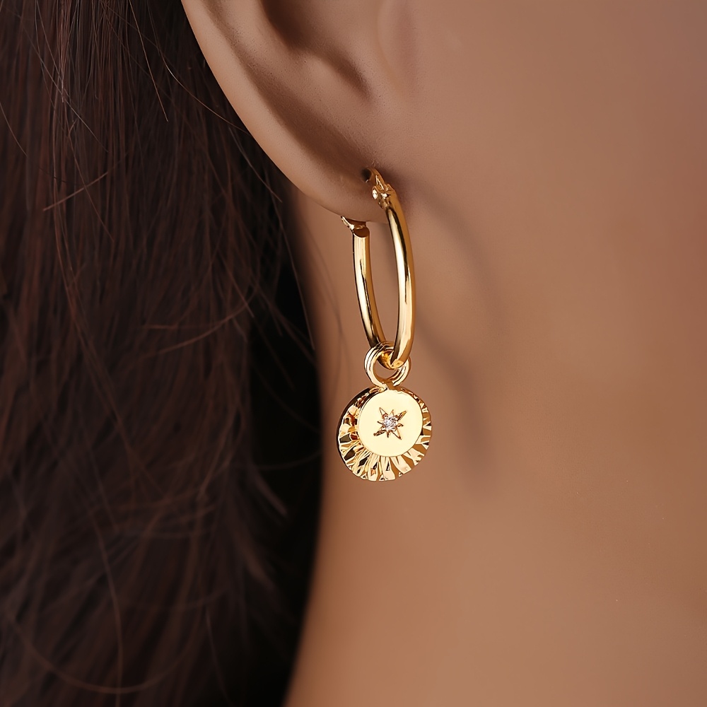 Geometric -convex Texture Round Cubic Zirconia Tassel Pendant Earrings