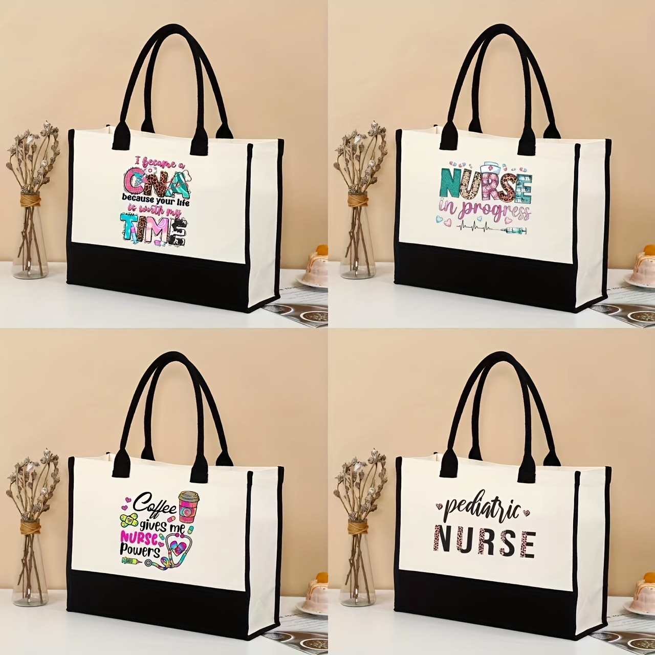 

Nurse Element Print Canvas Tote Bag, Large Capacity Shoulder Bag, Casual Handbag For Commuting, School, And Shopping