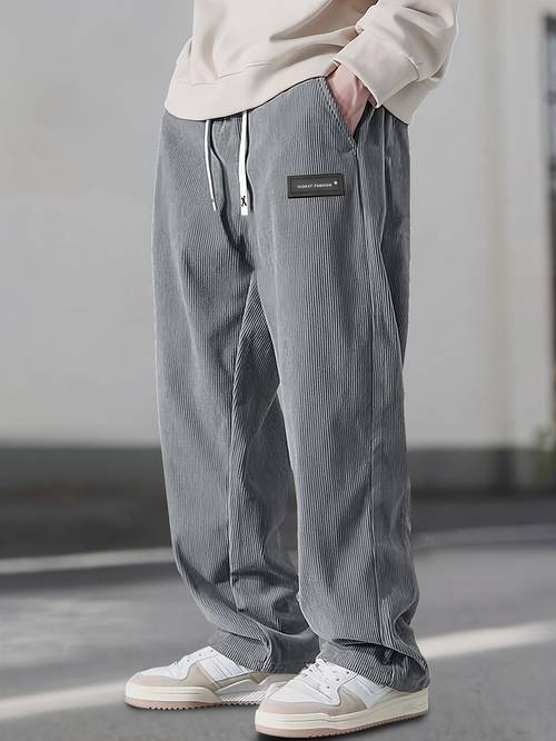 ens corduroy casual trousers solid color waist design with pockets drawstring waist casual regular version