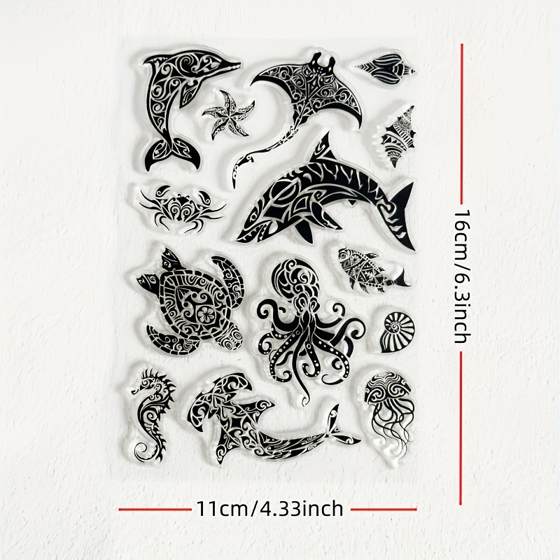 1pc Whale Turtle Transparent Stamp Silicone Stamp Marine Animal Background Transparent Stamp For Card Making Diy Scrapbooking Photo , 4.33 X 6.3 Inches (about 11 X 16cm)